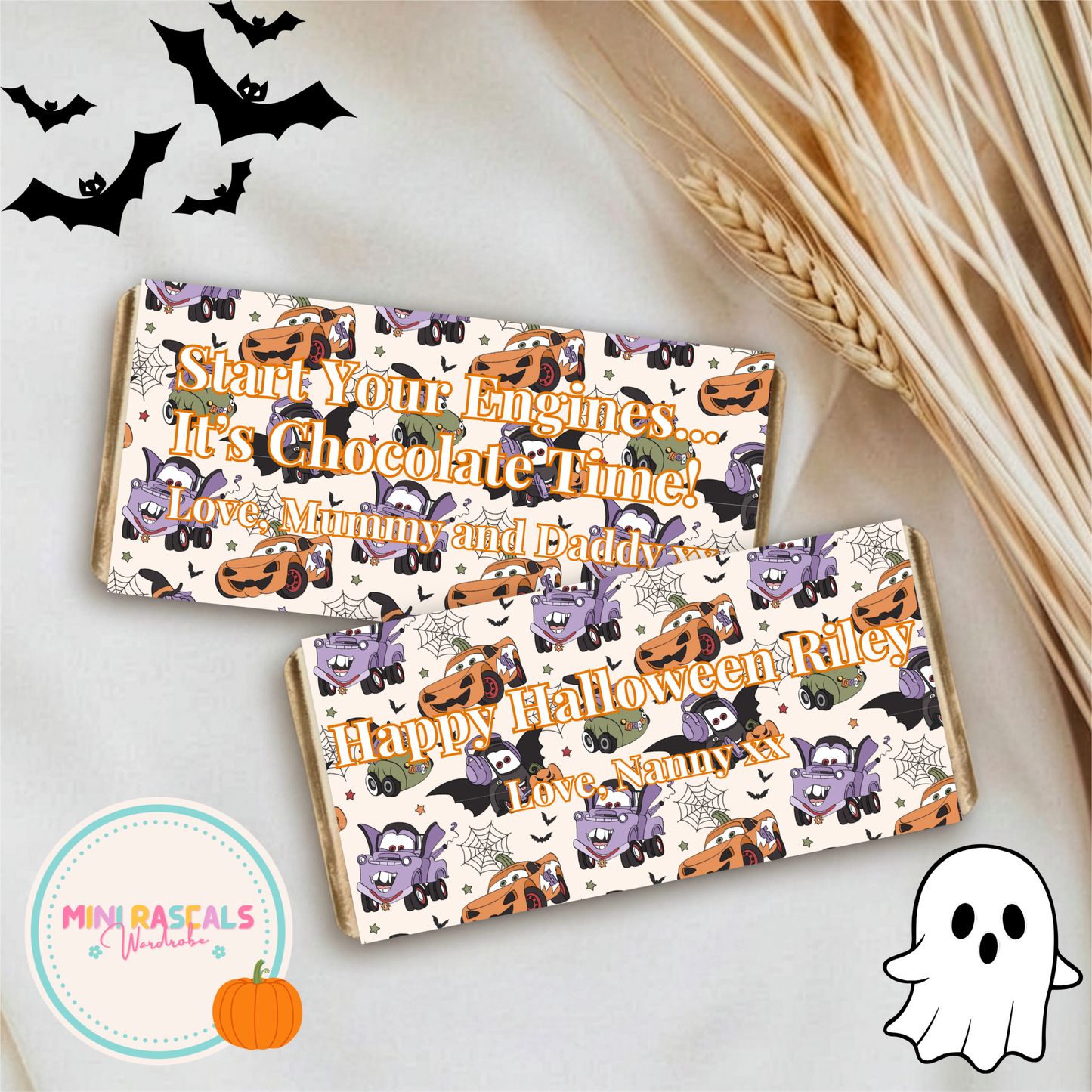 Cars Halloween Personalised Chocolate Bar Wrapper | Mini Rascals