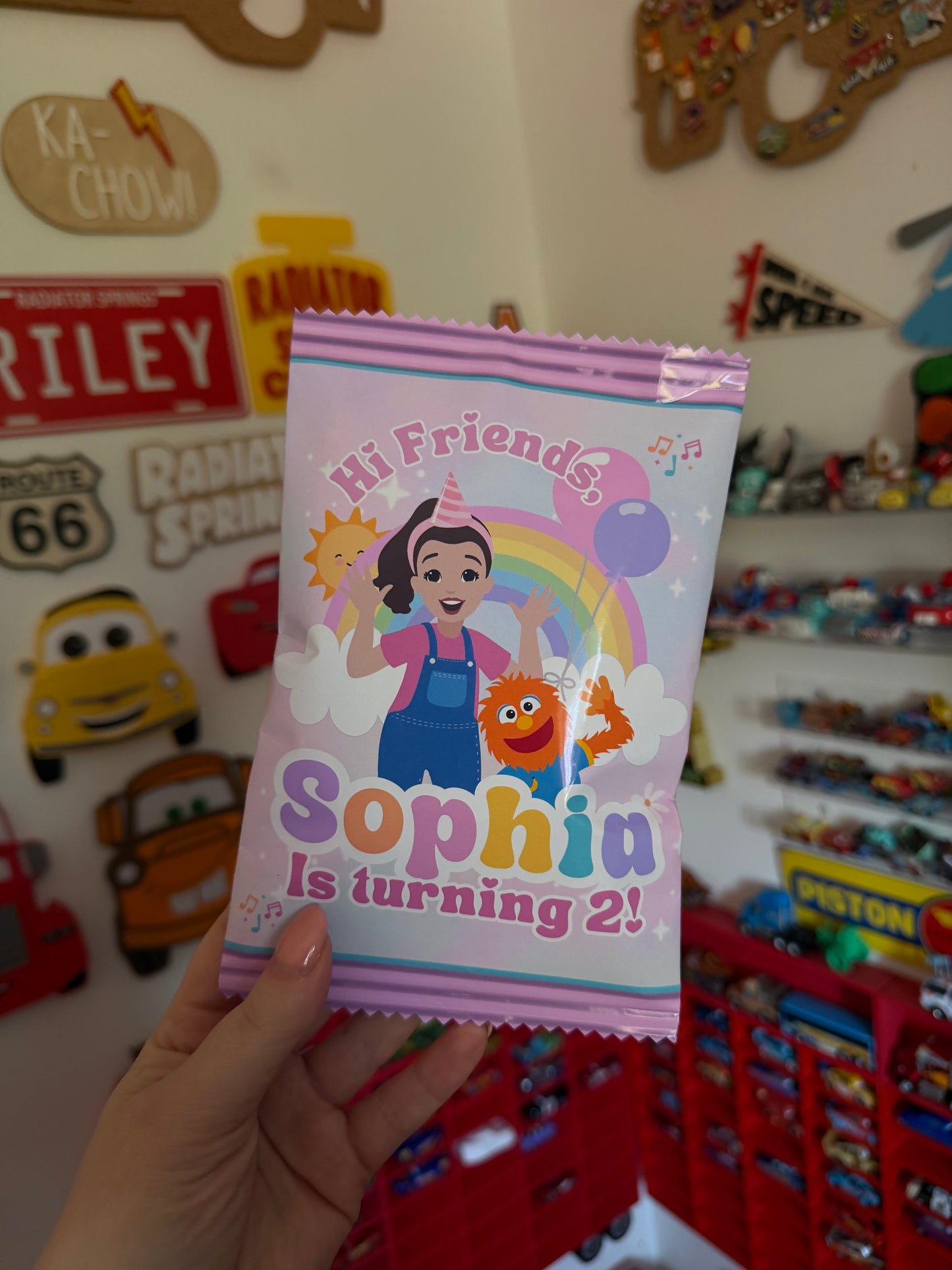 Ms Rachel Personalised Party Favour Crisp Packet and Activity Colouring Page