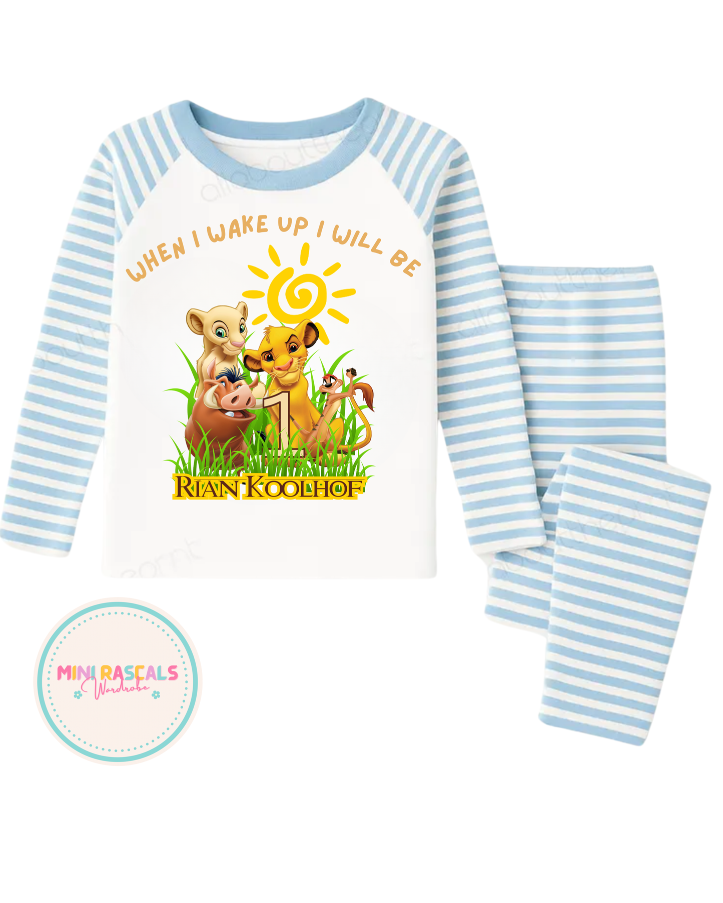 Personalised Kids Lion King 'When I Was' Stripe Pyjamas