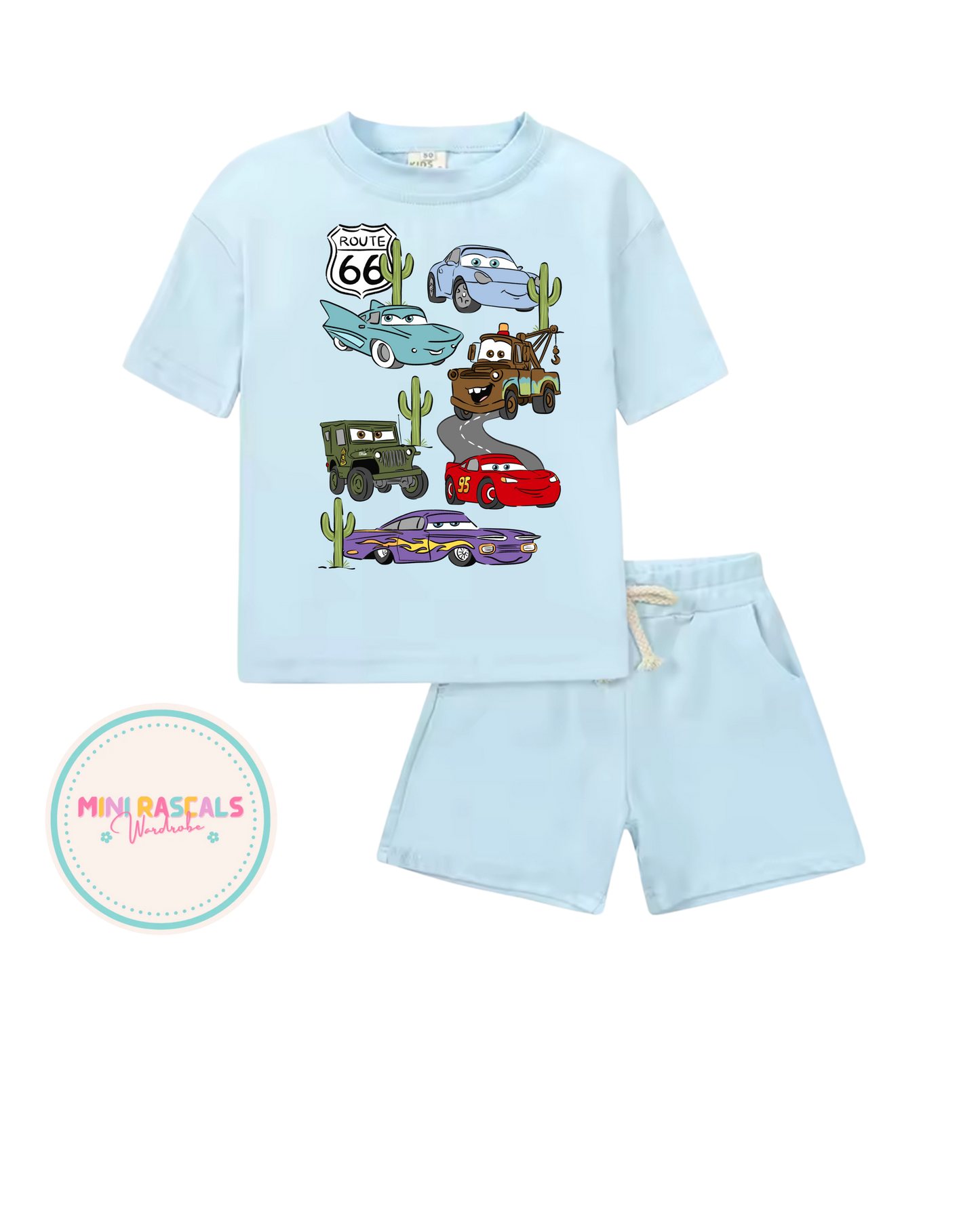 Disney Cars Radiator Springs Kids T-Shirt & Shorts Set – Boys Summer Outfit | Mini Rascals