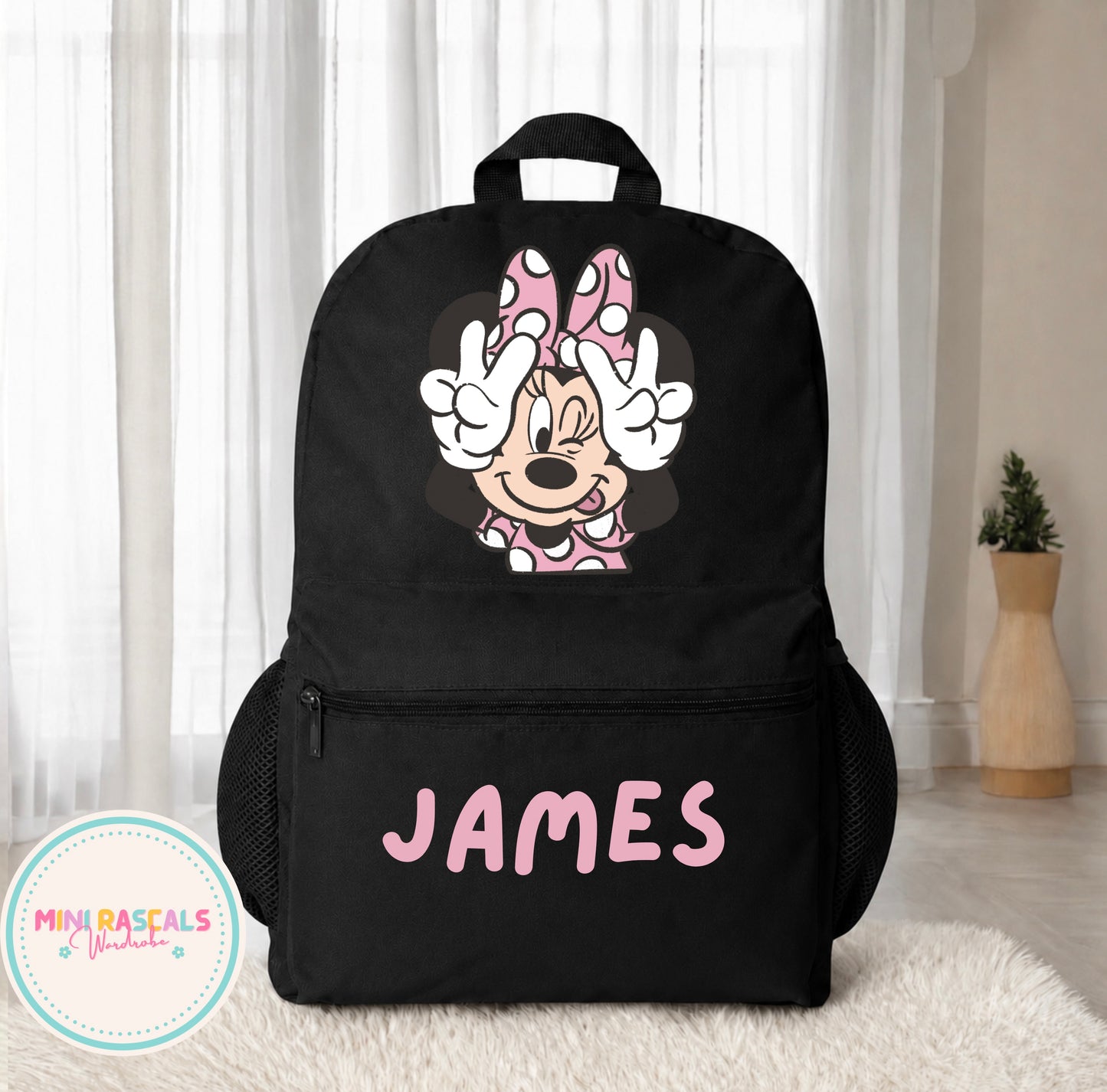 Personalised Minnie Mouse Girls Backpack | Custom Name School Bag | Mini Rascals