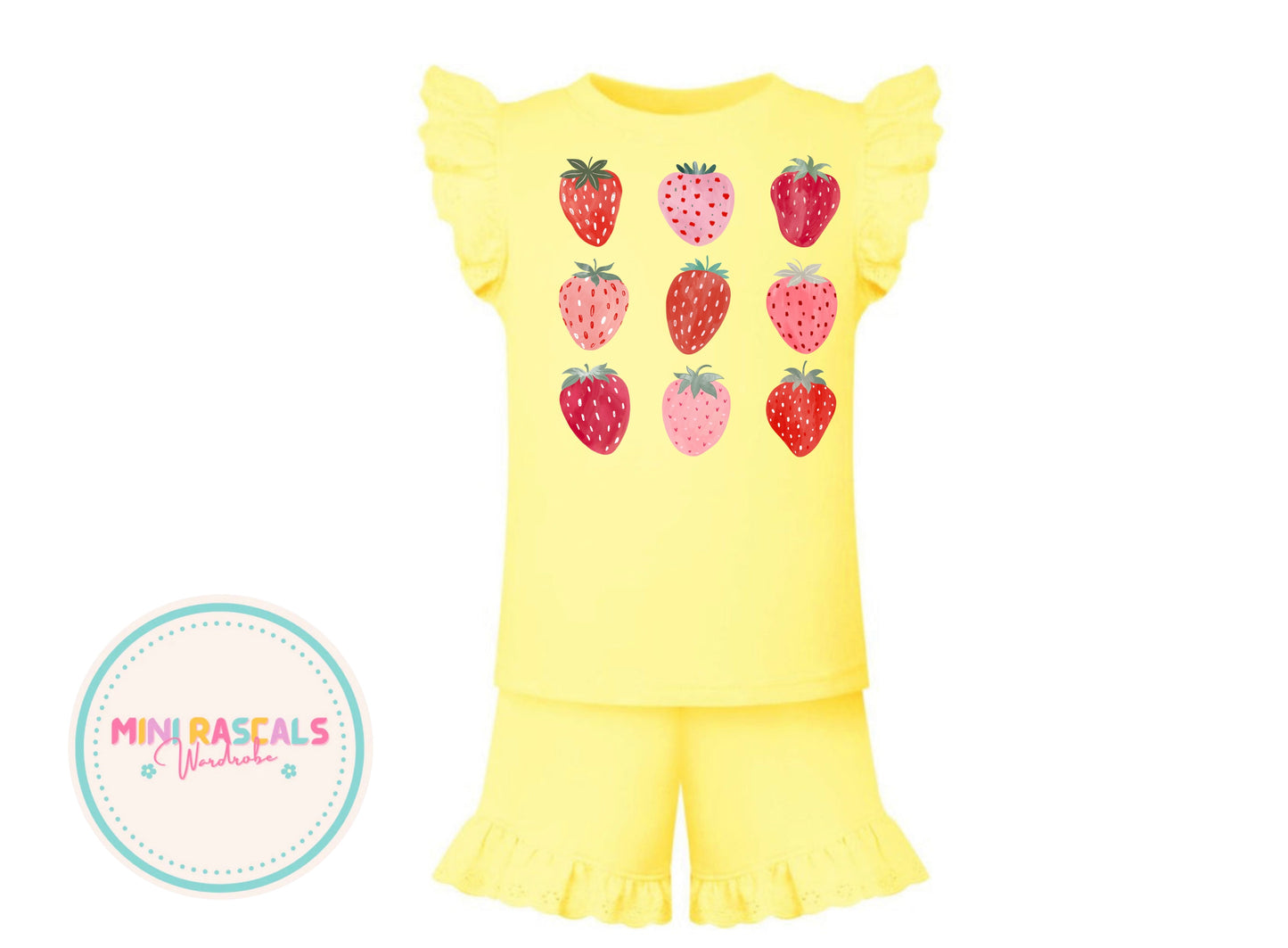 Girls Frilled Strawberry Print Co-ord Set