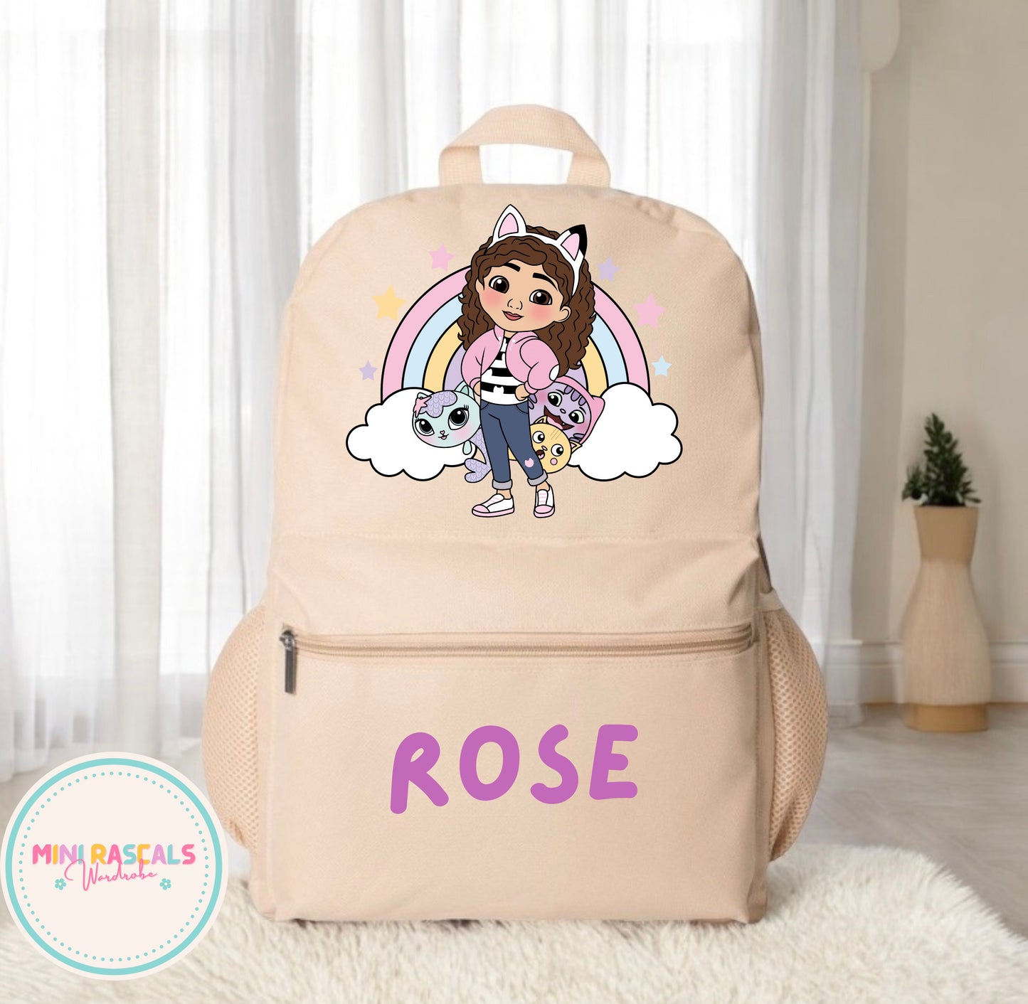 Personalised Gabby's Dollhouse Girls Backpack | Custom Name School Bag | Mini Rascals