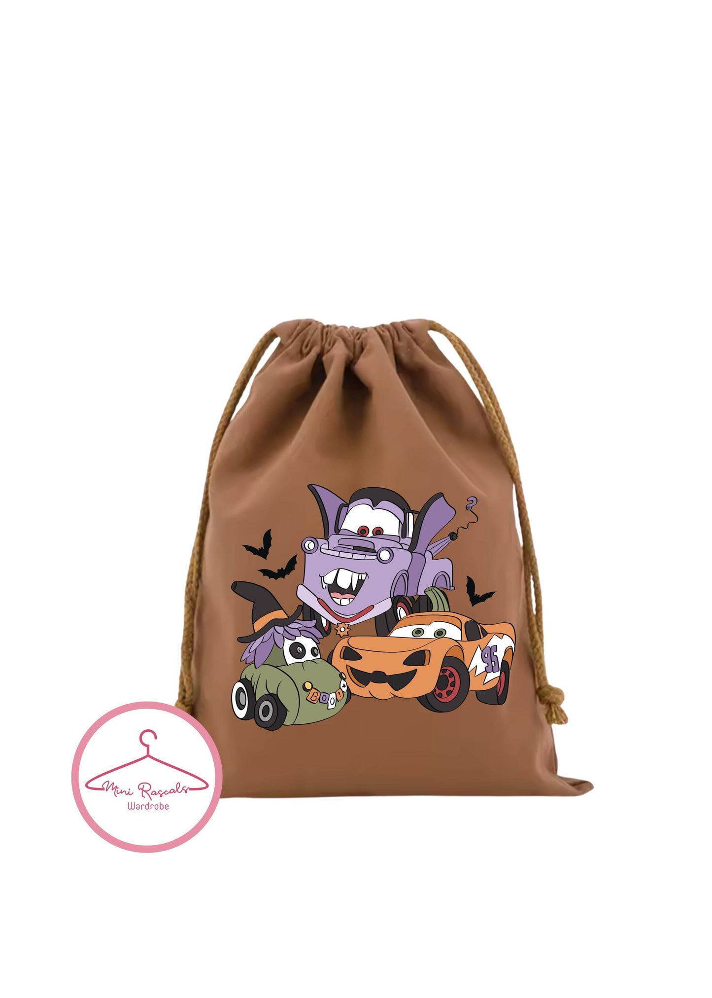Halloween Cars Pumpkin and Vampire Themed Kids Drawstring Bag - Trick-or-Treat Bag