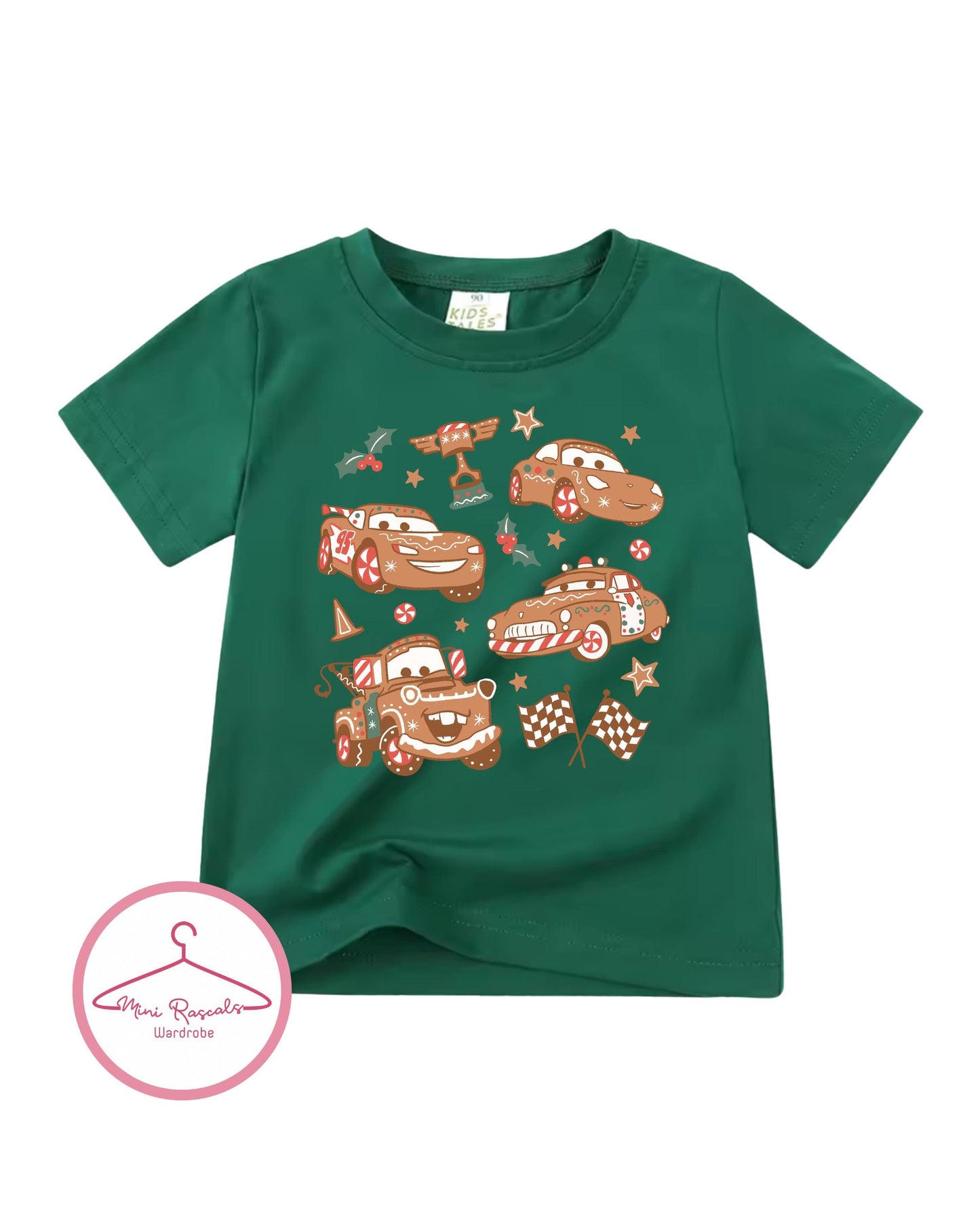 Kids Cars Christmas Gingerbread Race Car T-Shirt – Festive Holiday Racing Tee for Boys & Girls - McQueen, Tow Mater and Sherrif