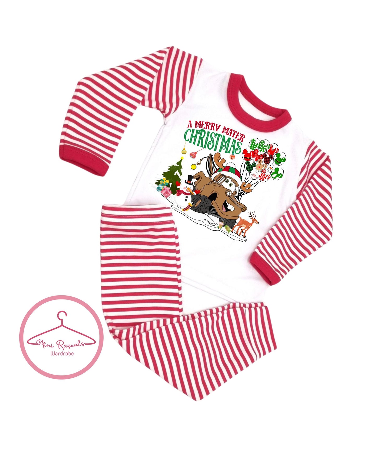 Cars Christmas Pyjamas – Kids Holiday Sleepwear | Red Striped Long Sleeve Set