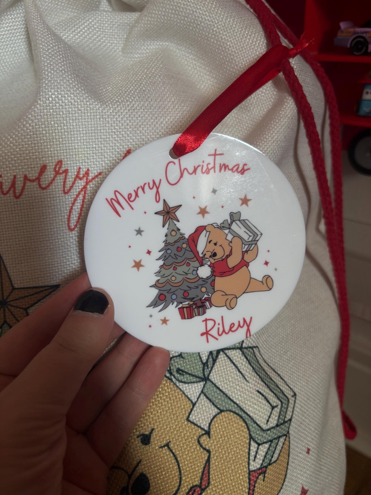 Personalised Christmas Sack - Winnie the Pooh Inspired - every sack comes with a matching bauble