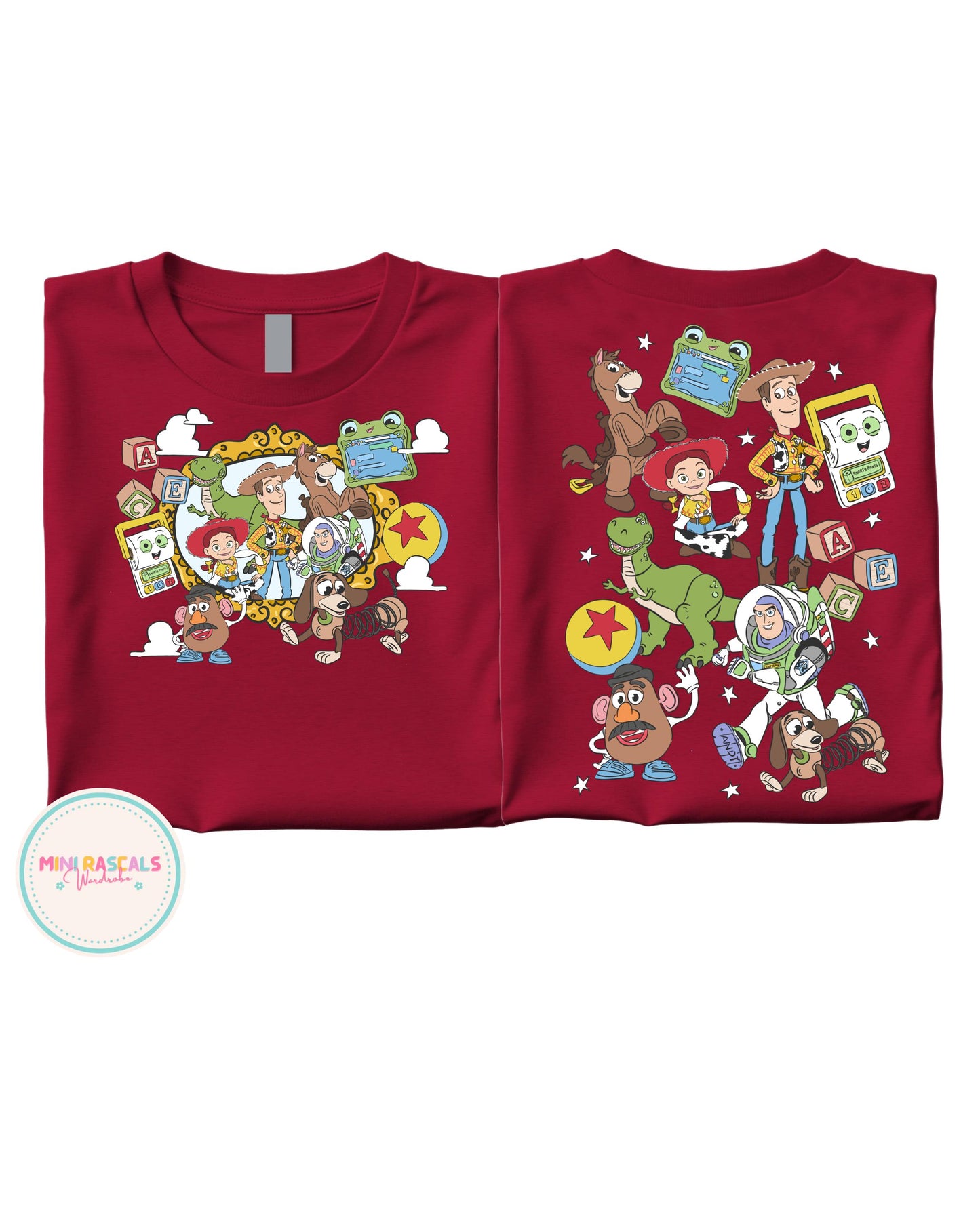 Toy Story Friends Double-Sided Kids T-Shirt | Woody Buzz & Gang Disney Pixar | Mini Rascals