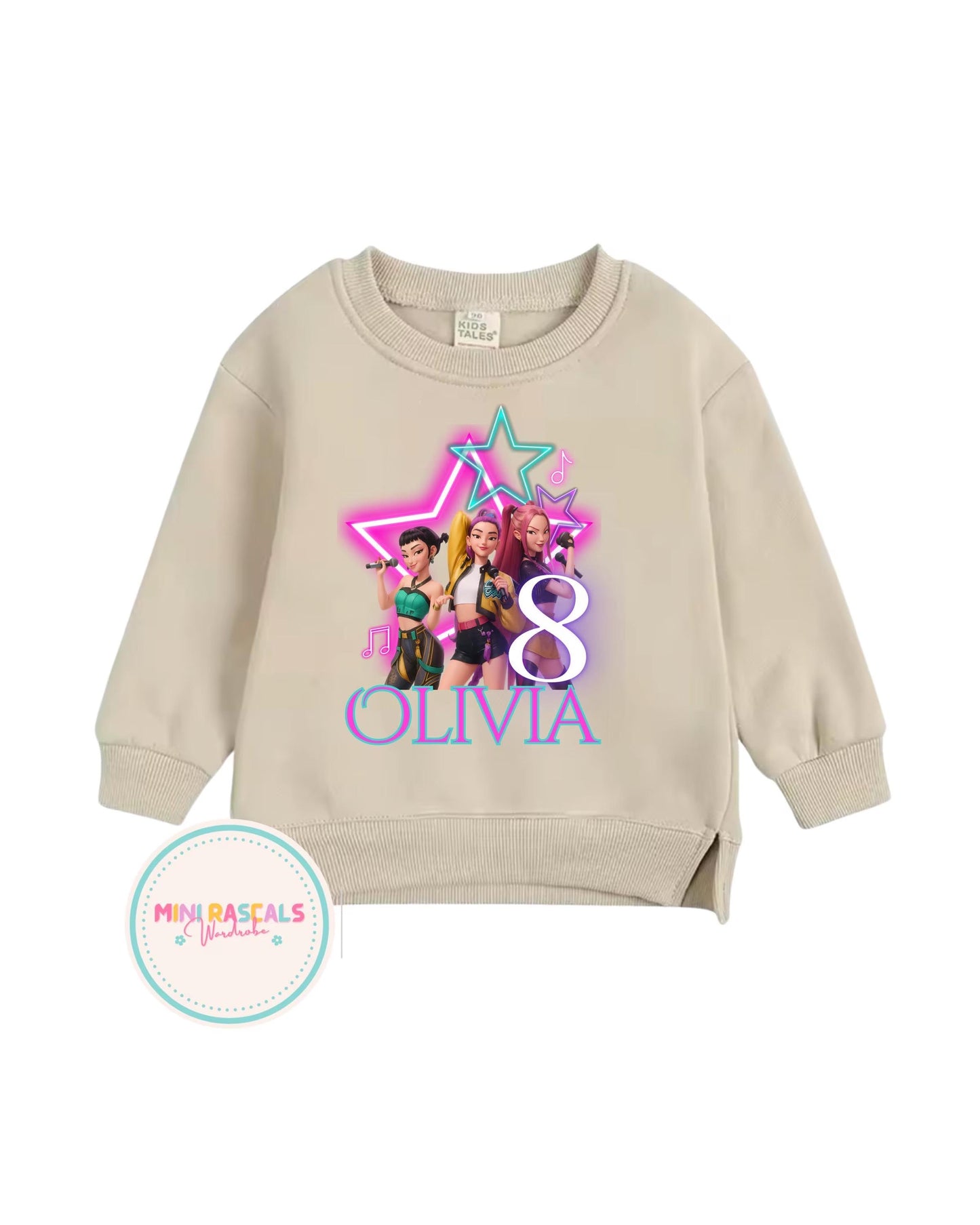 Personalised KPOP Demon Hunters Birthday T-Shirt & Sweatshirt | Custom Name & Age | Huntrxx Kids Birthday Outfit