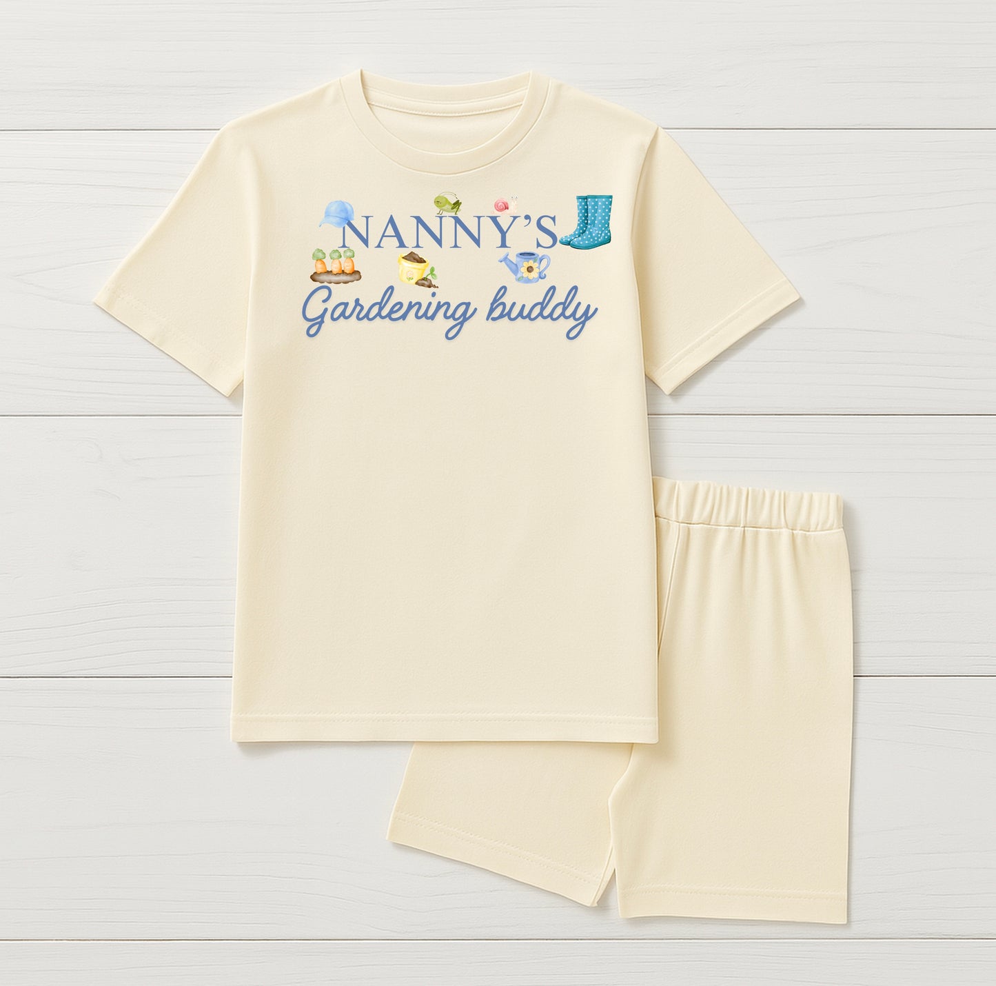 Nanny's Gardening Buddy Kids T-Shirt & Short Set – Cute Gift for Grandchildren | Mini Rascals