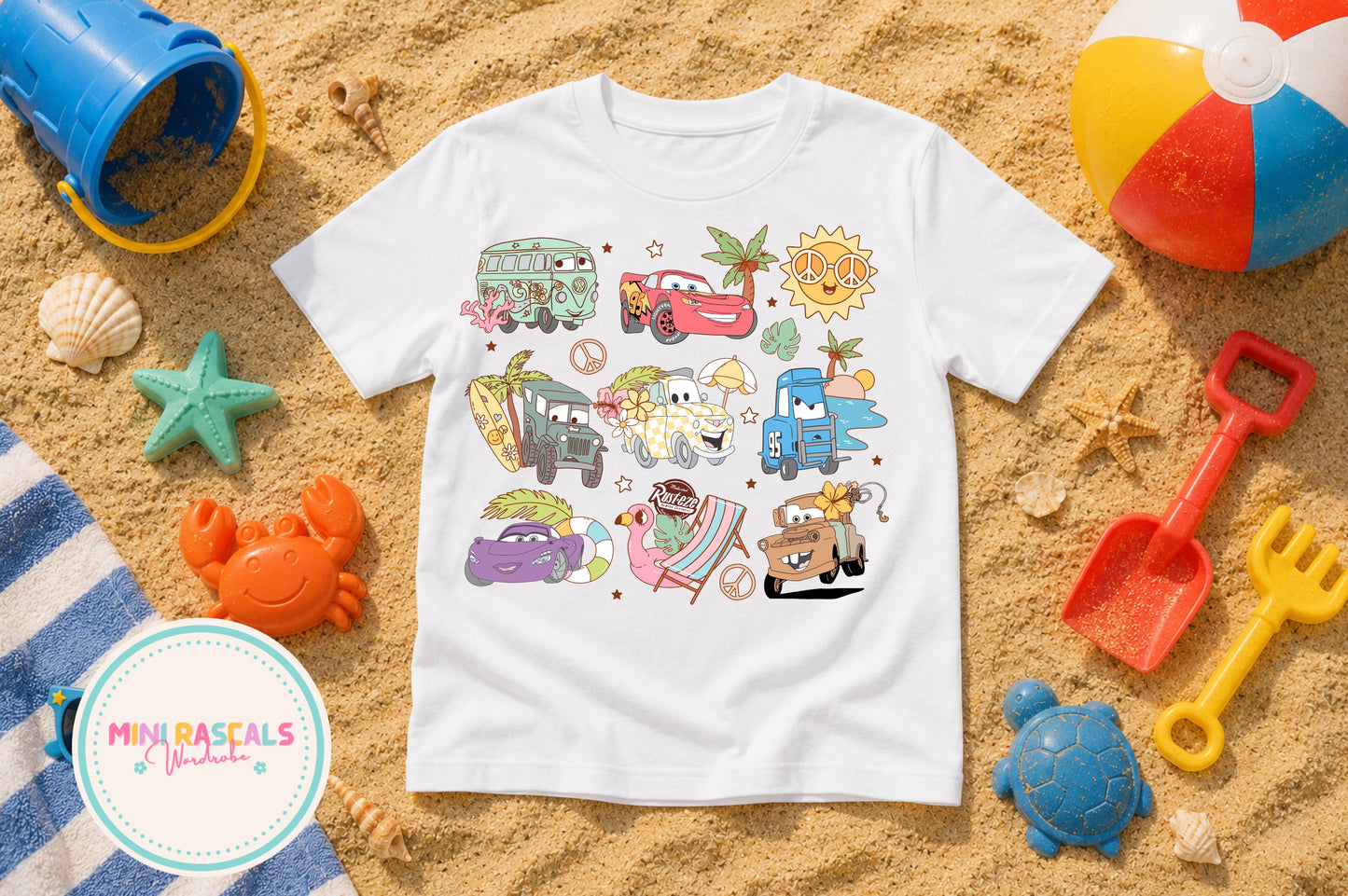 Disney Cars Lightning McQueen & Friends Summer Beach T-Shirt