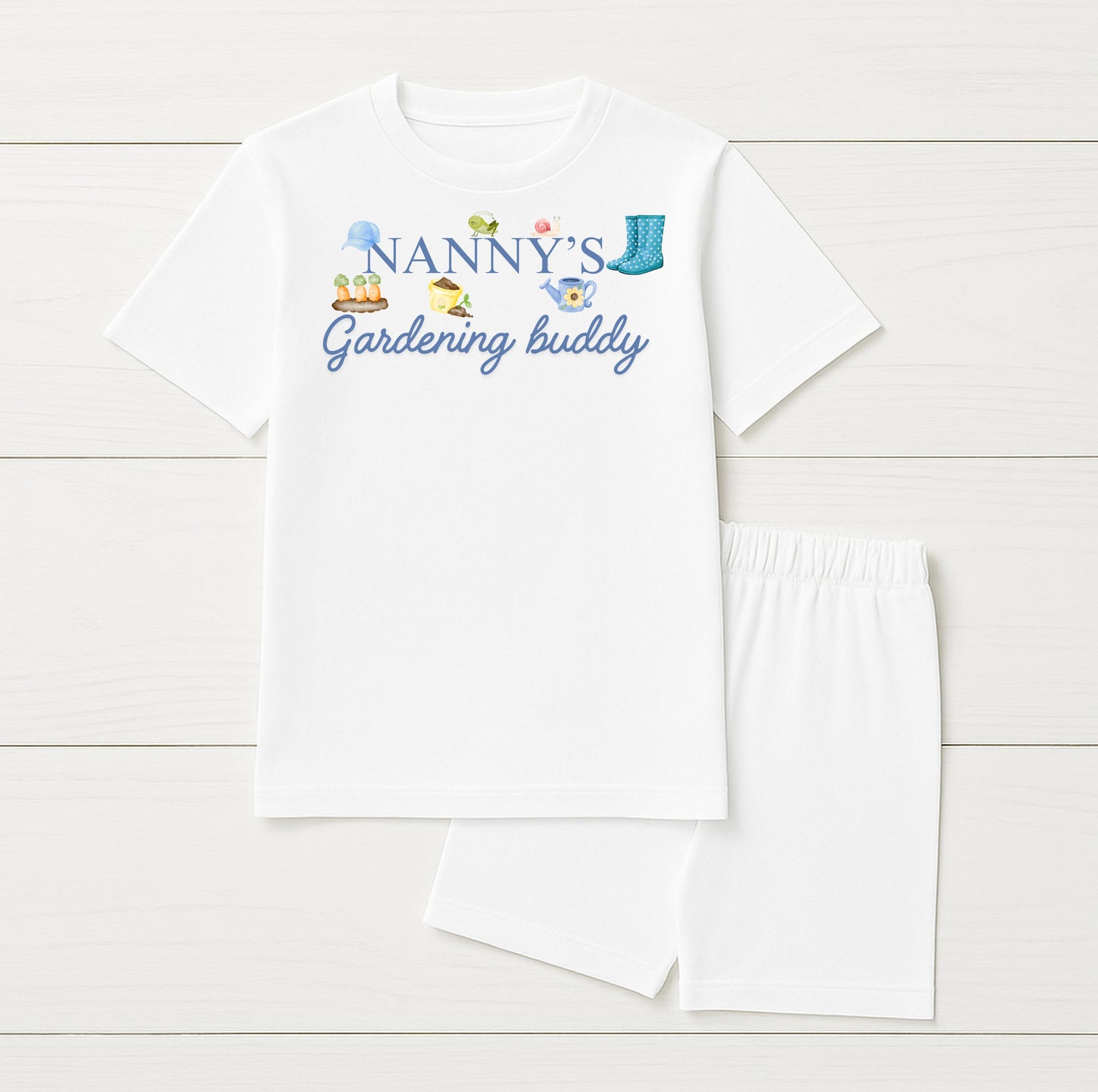 Nanny's Gardening Buddy Kids T-Shirt & Short Set – Cute Gift for Grandchildren | Mini Rascals