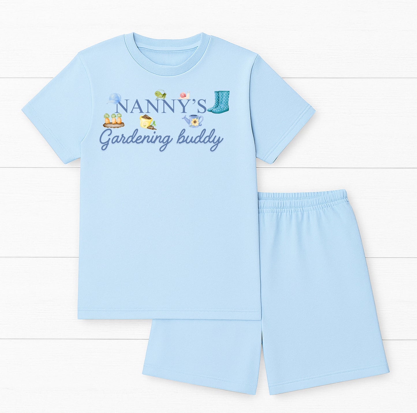 Nanny's Gardening Buddy Kids T-Shirt & Short Set – Cute Gift for Grandchildren | Mini Rascals
