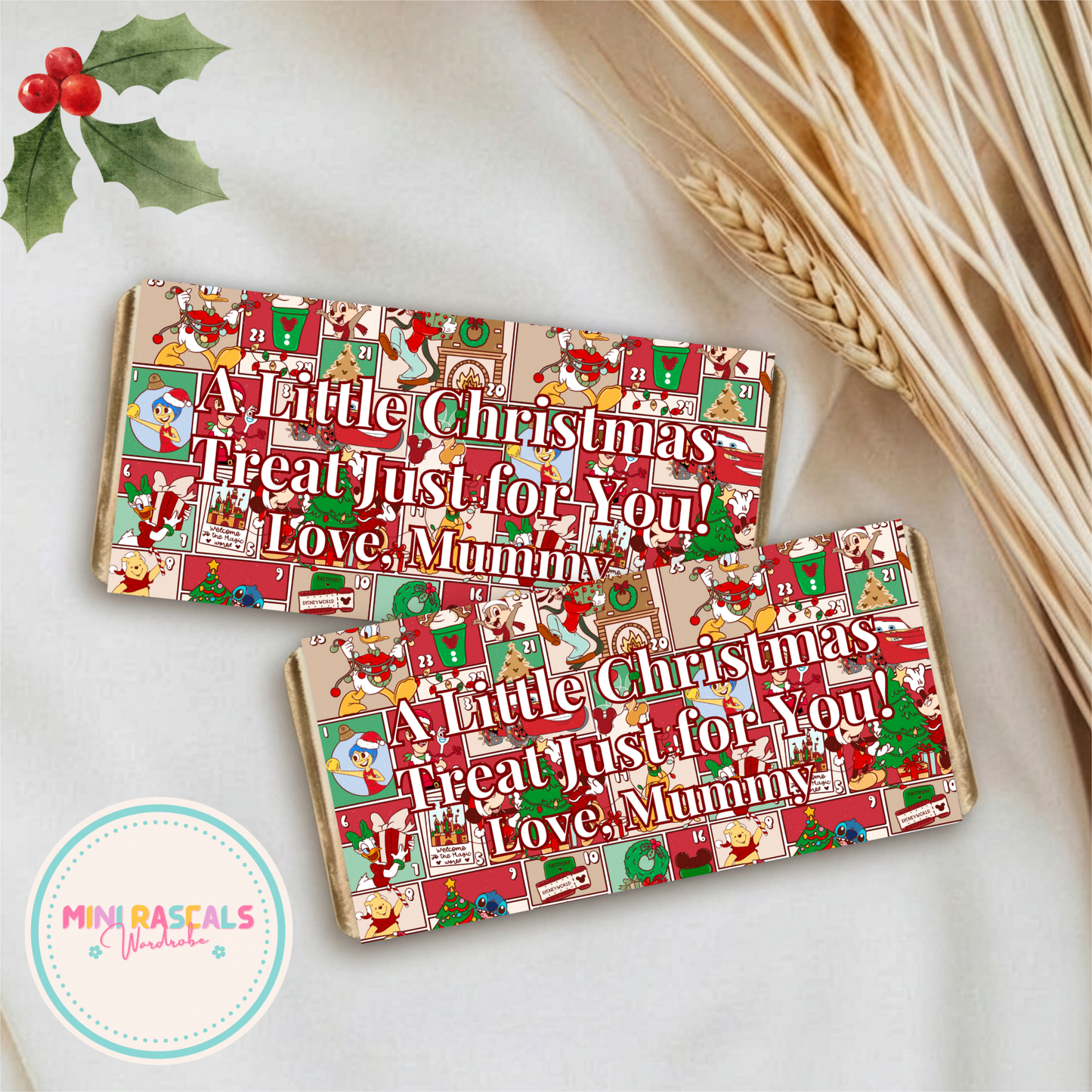 Mixed Disney Characters Personalised Christmas Chocolate Bar Wrapper
