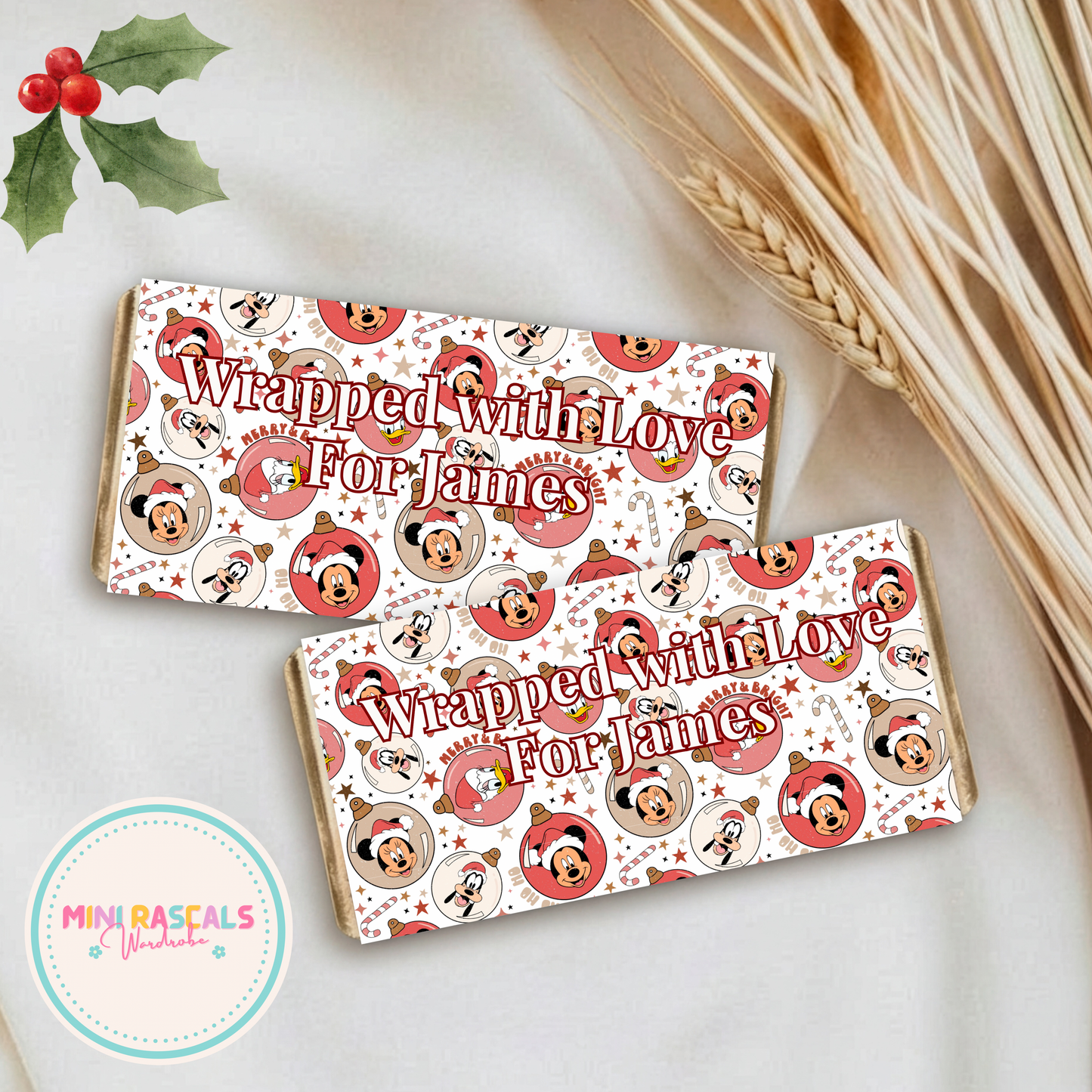 Disney Mickey Mouse & Friends Personalised Christmas Chocolate Bar Wrapper