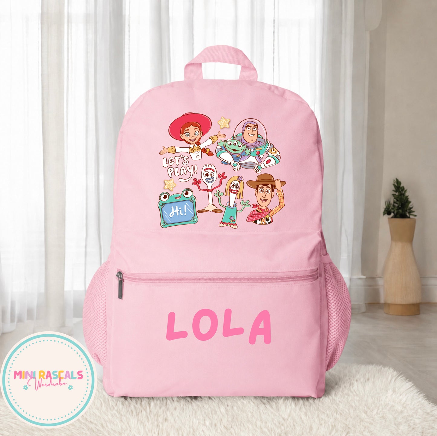 Personalised Toy Story Kids Backpack | Custom Name School Bag | Woody & Buzz Disney | Mini Rascals