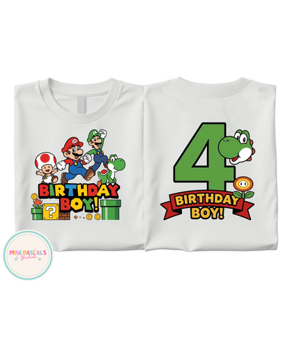 Mario Birthday Boy T-Shirt | Kids Sizes 6-12 Months to 7-8 Years