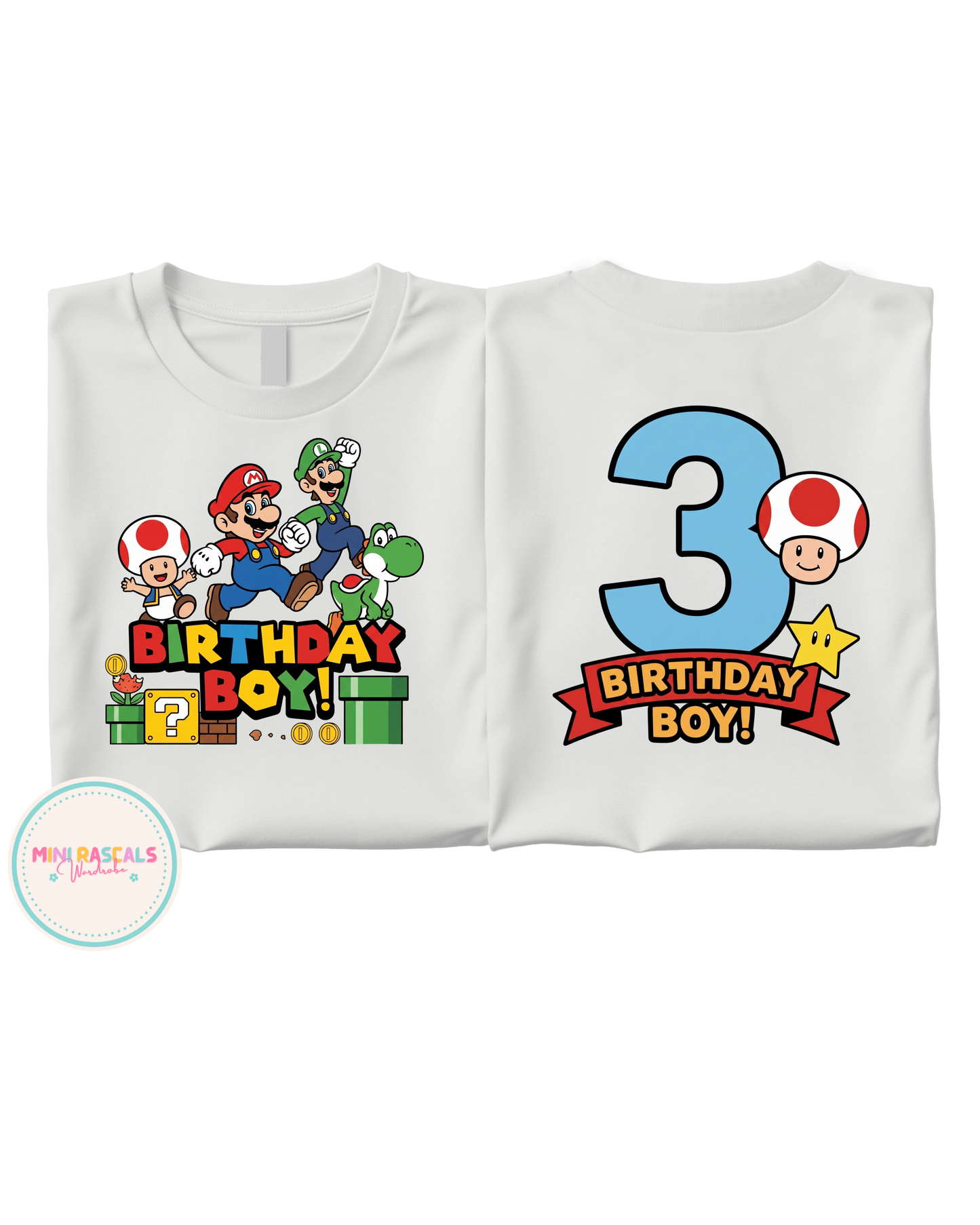 Mario Birthday Boy T-Shirt | Kids Sizes 6-12 Months to 7-8 Years