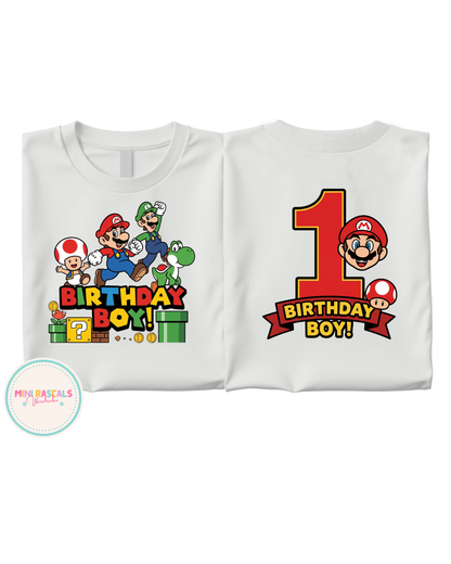 Mario Birthday Boy T-Shirt | Kids Sizes 6-12 Months to 7-8 Years