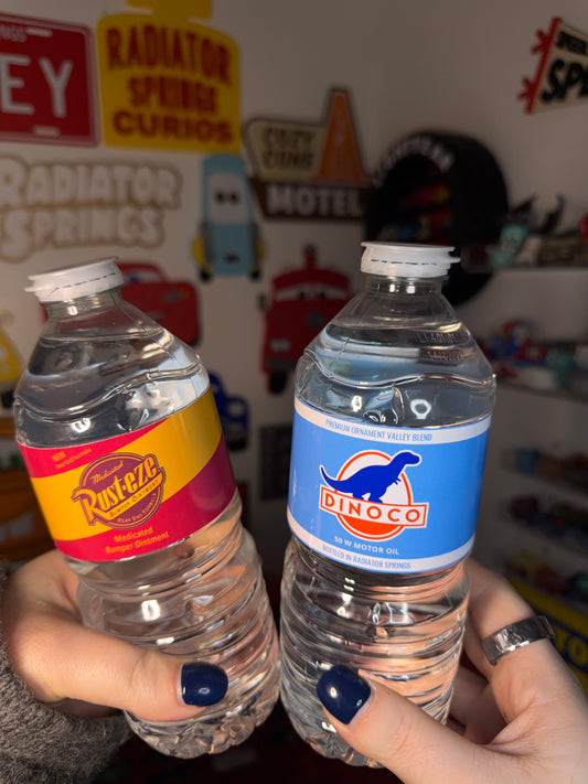 Disney Cars Dinoco and Rusteeze Birthday Party Favour Water Bottle / Fruit Shoot Labels