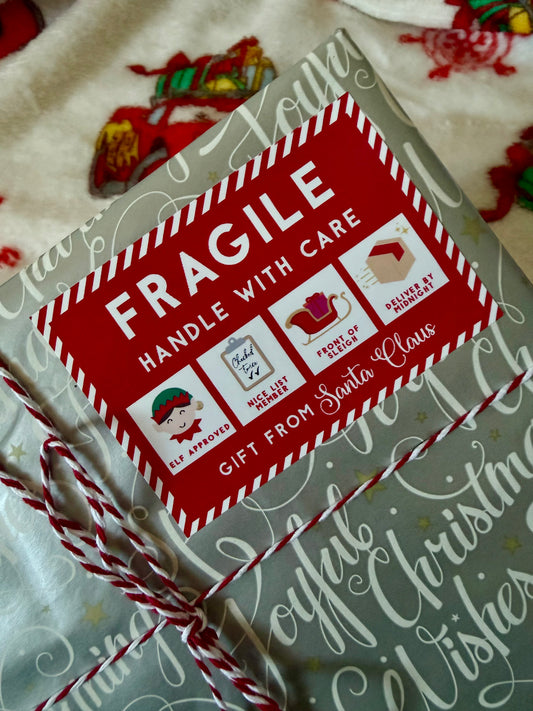 North Pole Delivery Sticker – Fragile, Handle With Care & Nice List