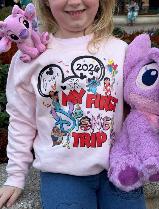 Personalised Disney Lilo and Stitch My First Disney Trip Kids T-Shirts and Sweatshirt