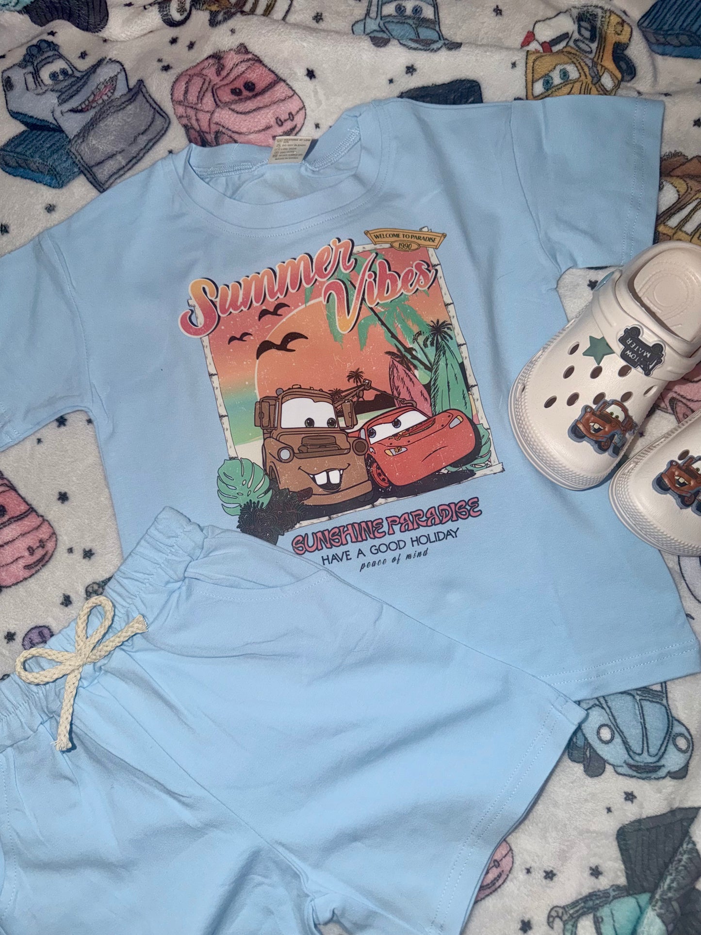 Disney Cars Summer Vibes Kids T-Shirt & Shorts Set – Boys Holiday Outfit | Mini Rascals
