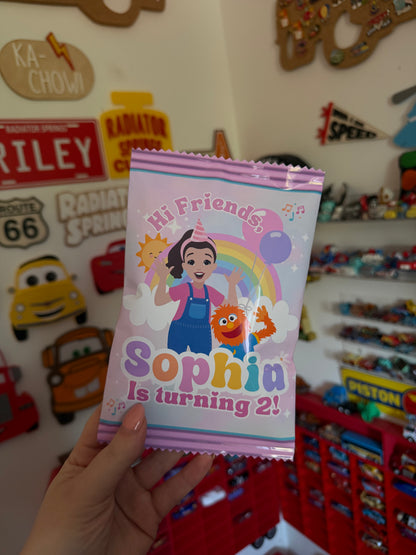 Ms Rachel Personalised Party Favour Crisp Packet and Activity Colouring Page