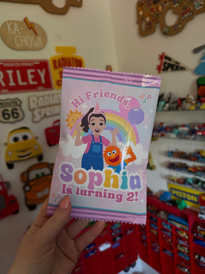 Ms Rachel Personalised Party Favour Crisp Packet and Activity Colouring Page