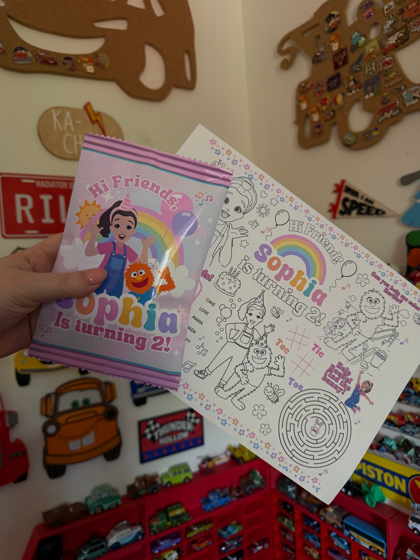 Ms Rachel Personalised Party Favour Crisp Packet and Activity Colouring Page