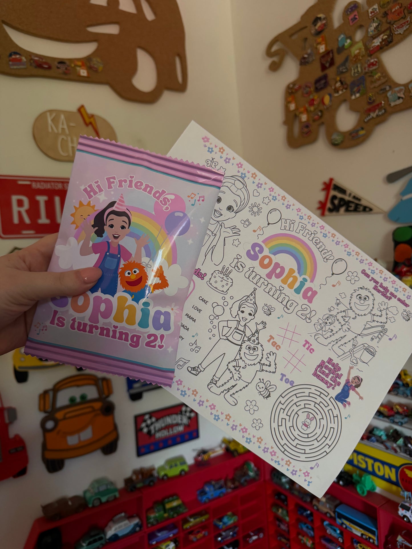Ms Rachel Personalised Party Favour Crisp Packet and Activity Colouring Page