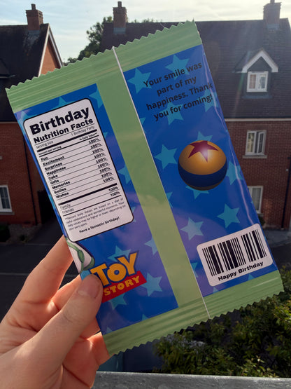 Personalised Toy Story Theme Fillable Crisp Packets | Toy Story Birthday Party Favours | Custom Party Snack Bags | Kids Party Treat Bags