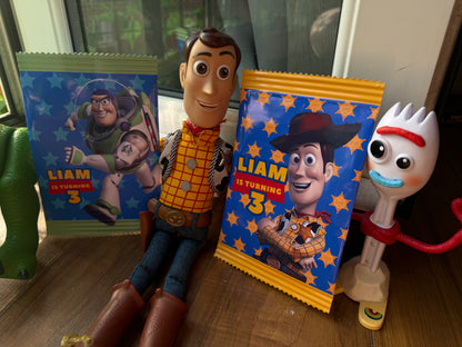 Personalised Toy Story Theme Fillable Crisp Packets | Toy Story Birthday Party Favours | Custom Party Snack Bags | Kids Party Treat Bags
