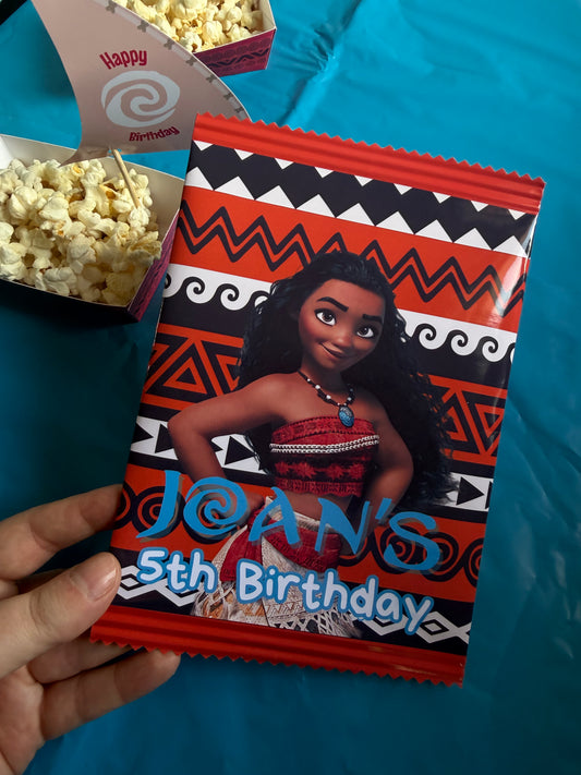 Moana Personalised Party Favour Crisp Packets | Moana Birthday Party Favours | Custom Party Snack Bags | Kids Party Treat Bags