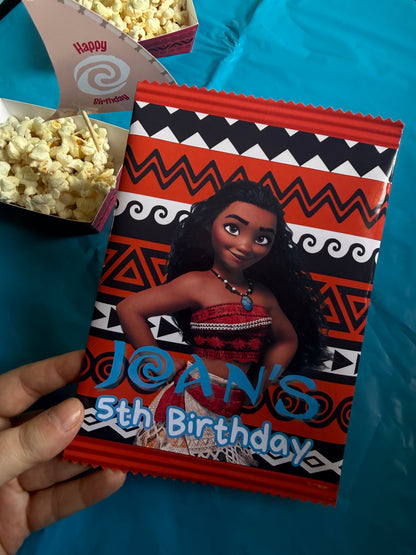 Moana Personalised Party Favour Crisp Packets | Moana Birthday Party Favours | Custom Party Snack Bags | Kids Party Treat Bags