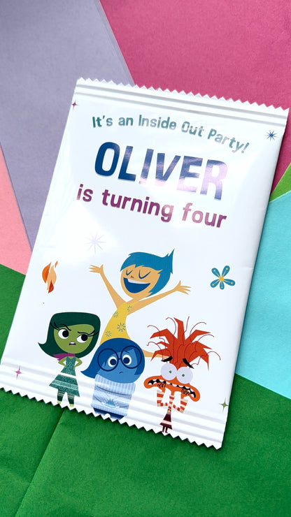 Personalised Inside Out Fillable Crisp Packets | Inside Out Birthday Party Favours | Kids Party Treat Bags