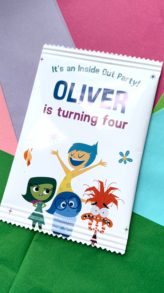 Personalised Inside Out Fillable Crisp Packets | Inside Out Birthday Party Favours | Kids Party Treat Bags