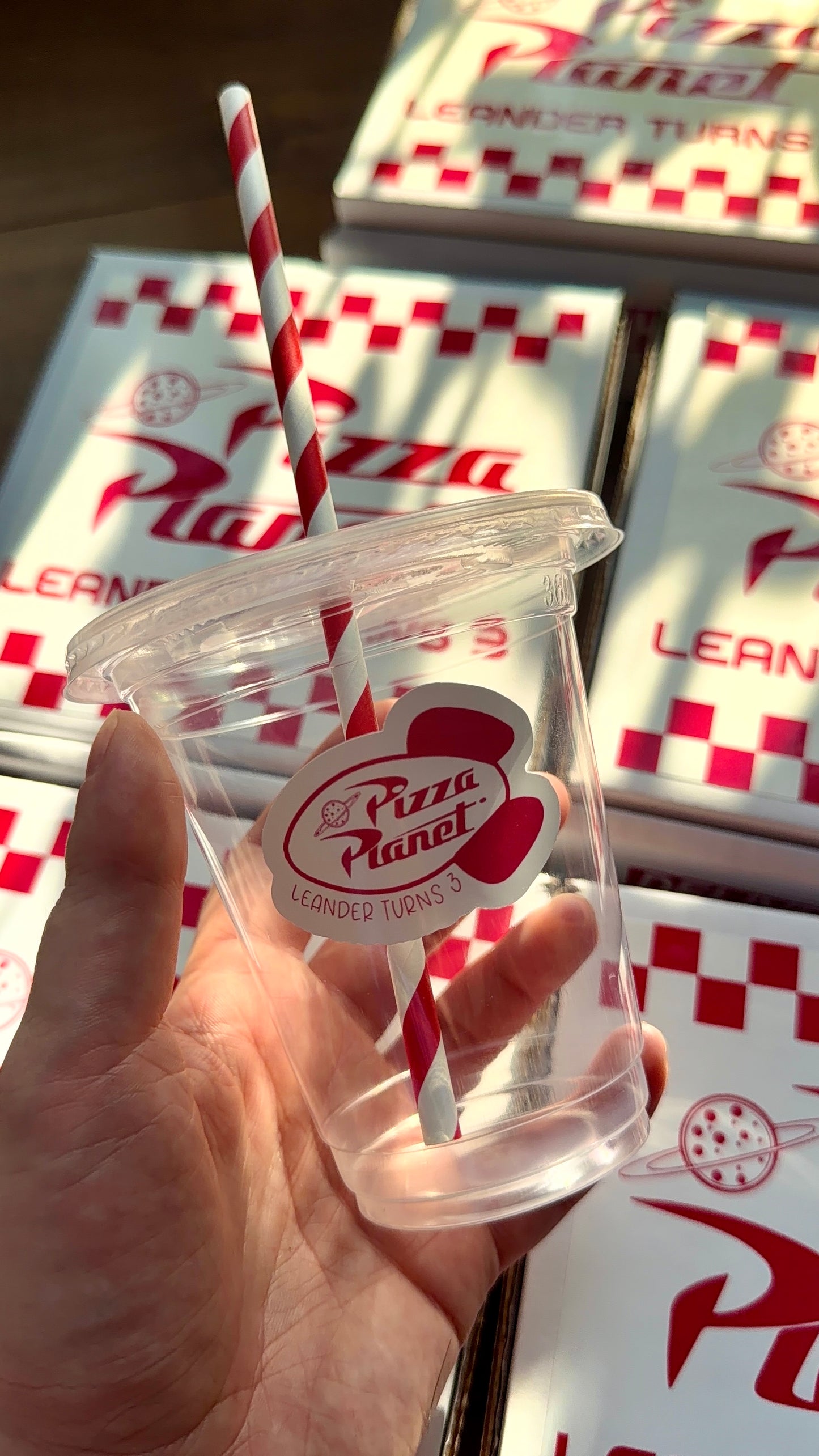 Pizza Planet Party Cups & Decals | Personalised Name & Age