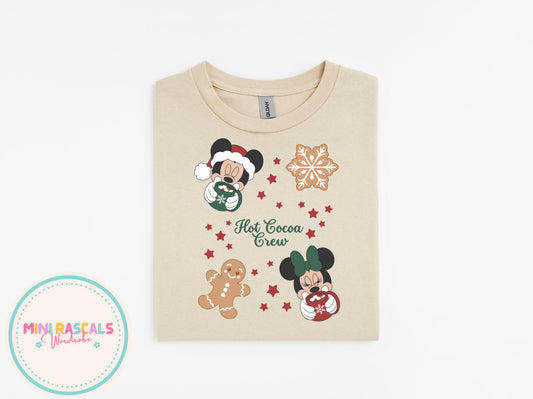 Personalised Mickey & Minnie Hot Cocoa Club Christmas T-Shirt & Sweatshirt – Red & Green Design