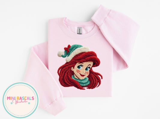 Faux Crochet Ariel Little Mermaid Christmas T-Shirt or Sweatshirt