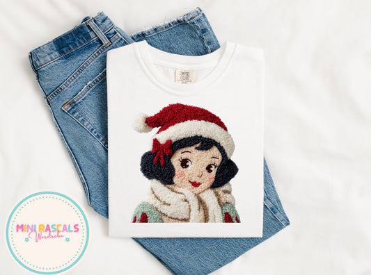 Faux Crochet Snow White Christmas T-Shirt or Sweatshirt