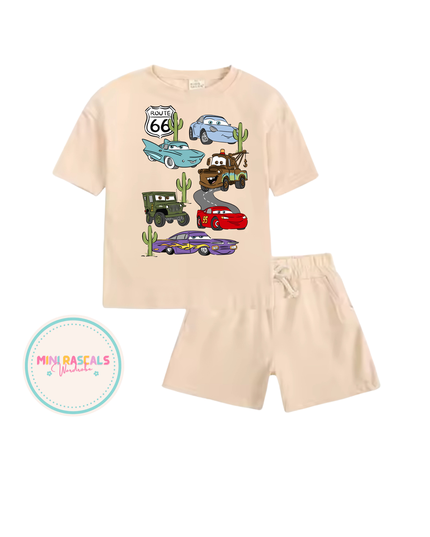 Disney Cars Radiator Springs Kids T-Shirt & Shorts Set – Boys Summer Outfit | Mini Rascals
