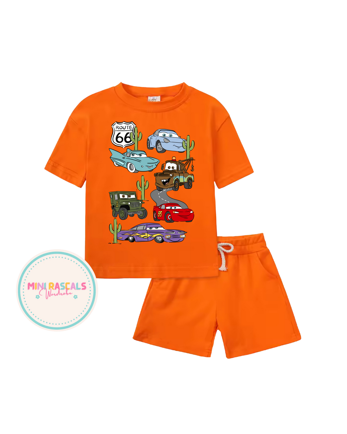Disney Cars Radiator Springs Kids T-Shirt & Shorts Set – Boys Summer Outfit | Mini Rascals