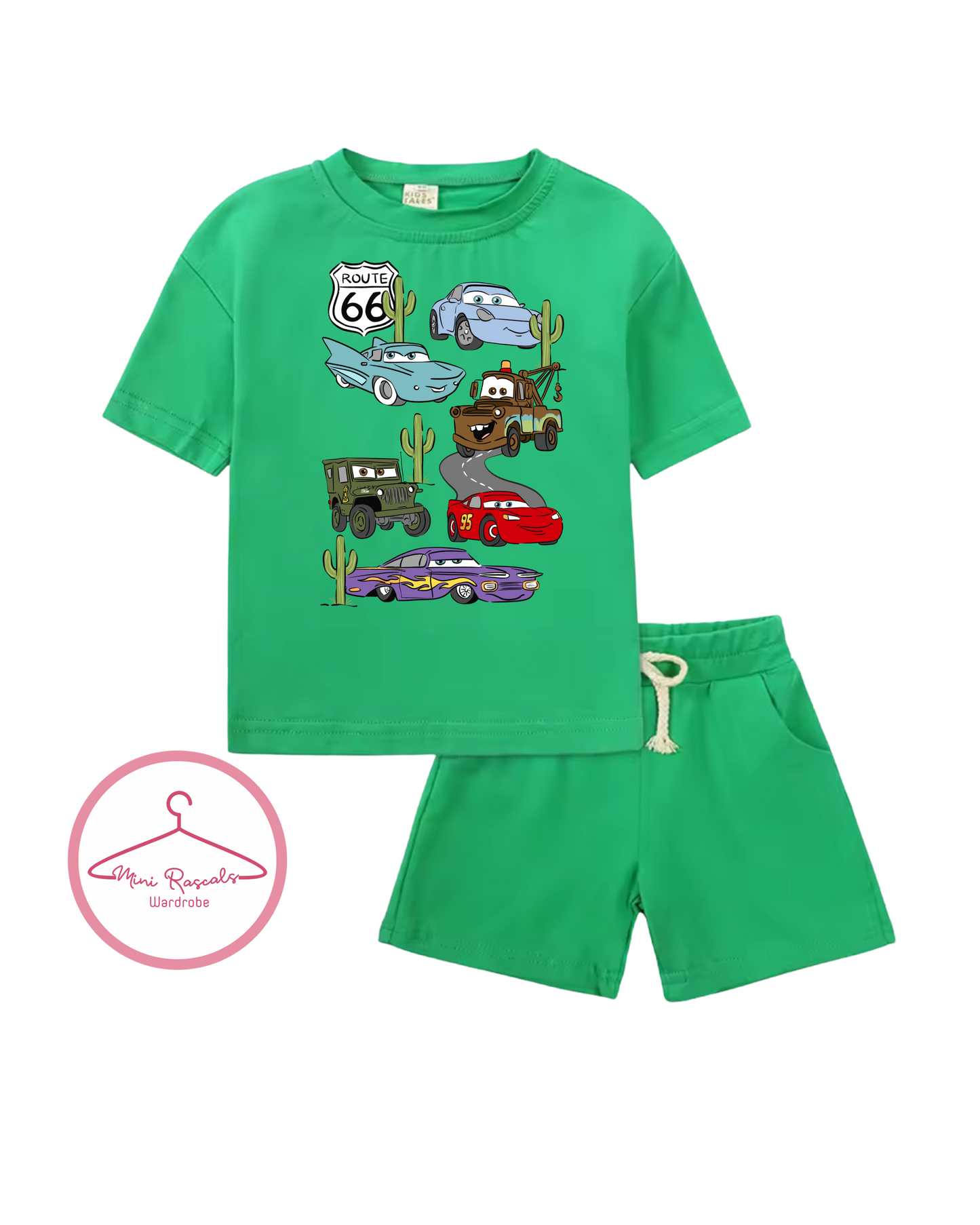 Disney Cars Radiator Springs Kids T-Shirt & Shorts Set – Boys Summer Outfit | Mini Rascals