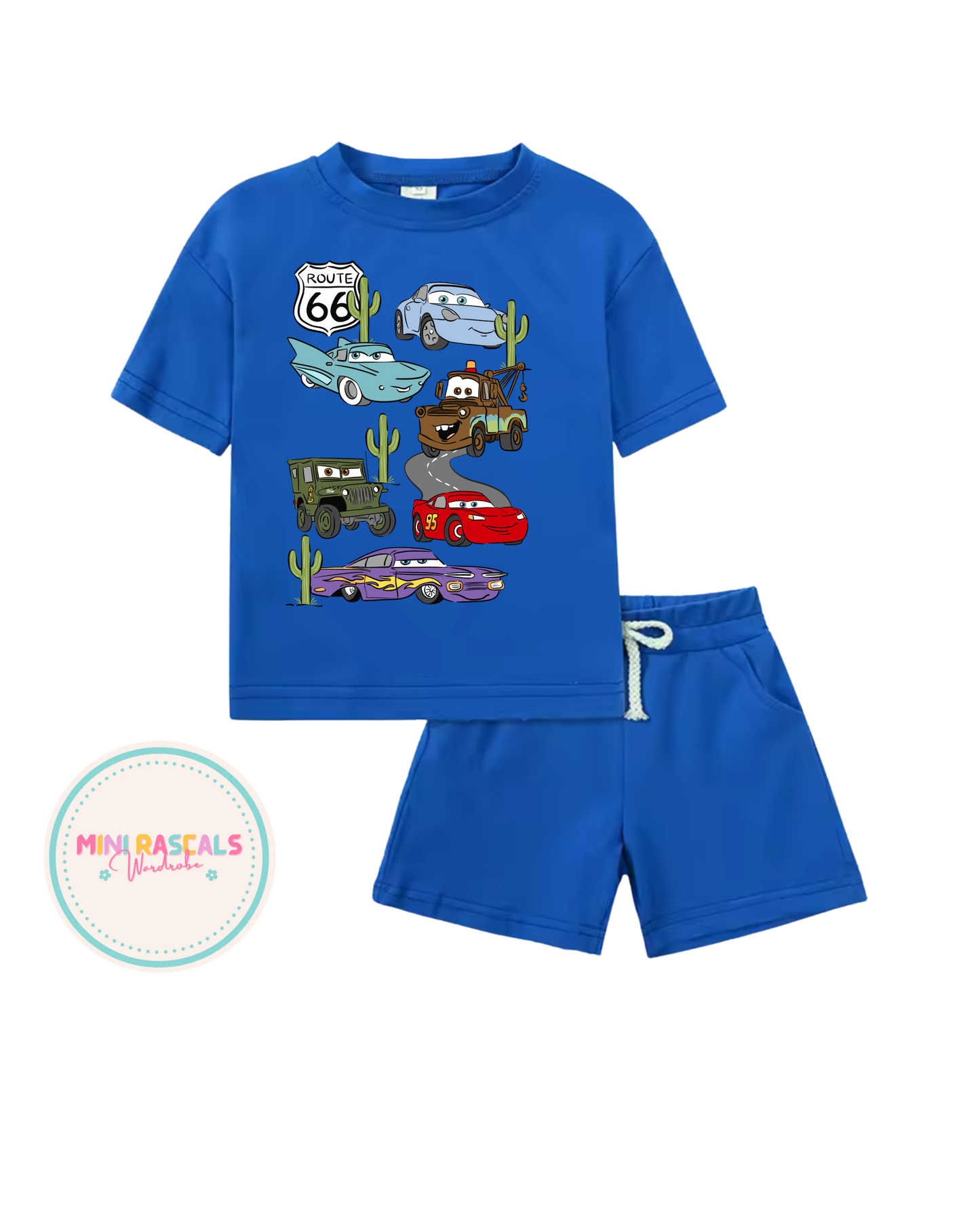 Disney Cars Radiator Springs Kids T-Shirt & Shorts Set – Boys Summer Outfit | Mini Rascals
