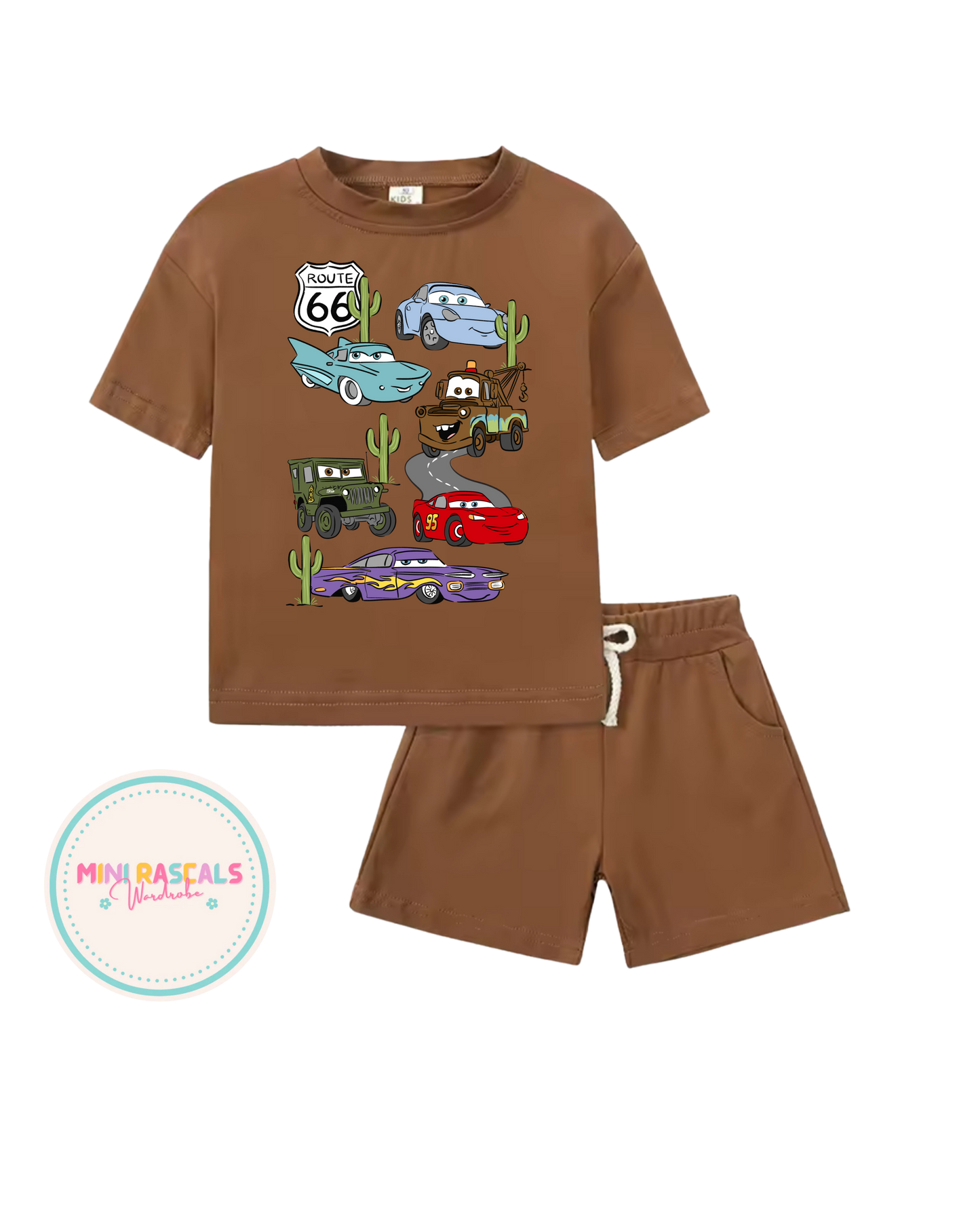 Disney Cars Radiator Springs Kids T-Shirt & Shorts Set – Boys Summer Outfit | Mini Rascals