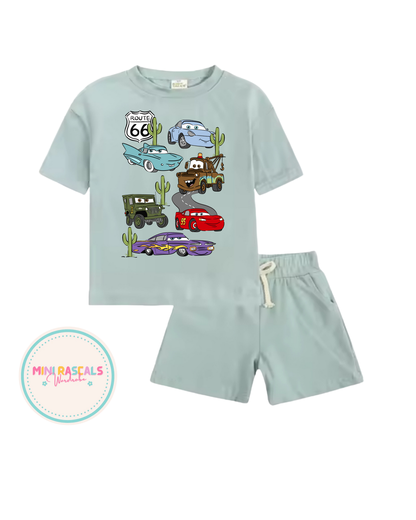 Disney Cars Radiator Springs Kids T-Shirt & Shorts Set – Boys Summer Outfit | Mini Rascals