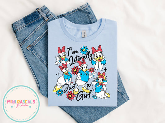 Daisy Duck I'm Literally Just a Girl T-Shirt | Disney Girls Tee | Personalised Kids T-Shirt