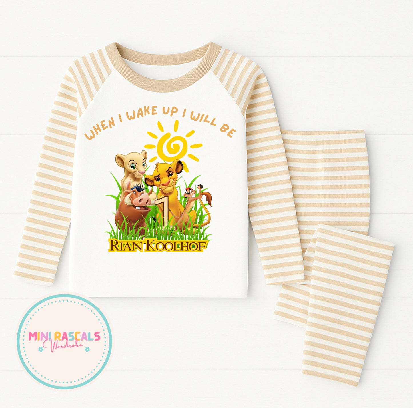Personalised Kids Lion King 'When I Was' Stripe Pyjamas