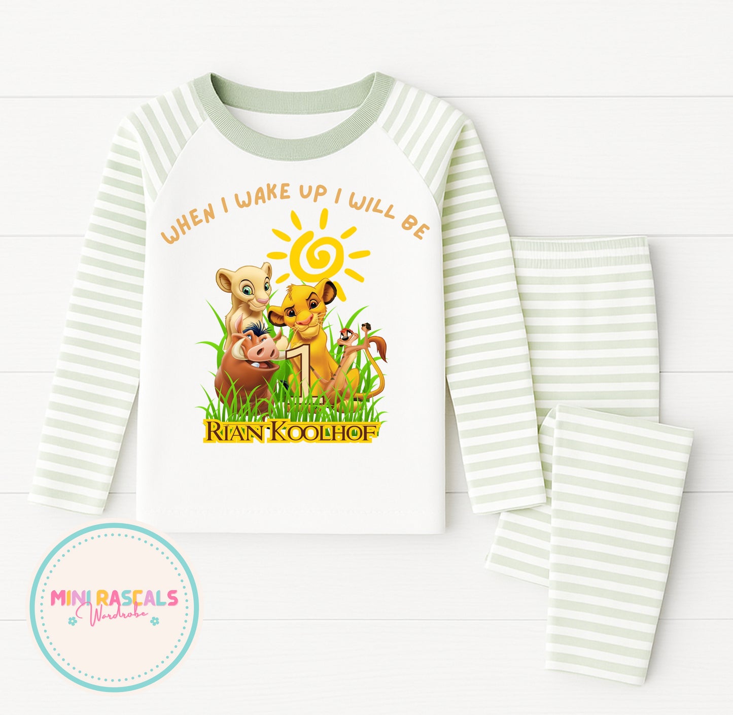 Personalised Kids Lion King 'When I Was' Stripe Pyjamas